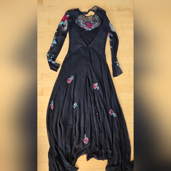 Free People Long Sleeve Floral Embellished Gown Dress Size Small - Picture 4 of 5